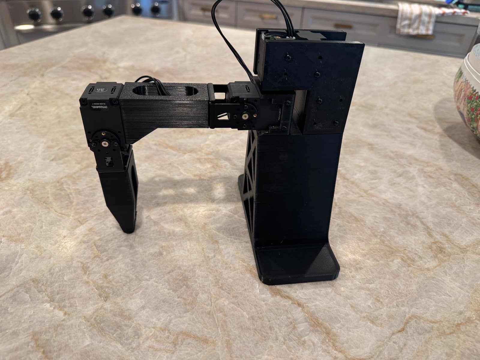 The single-leg testbed assembled on the workbench
